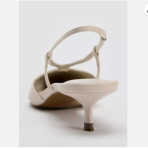 ZARA NWT LEATHER KITTEN HEEL SLINGBACKS WHITE CREAM 10 - Picture 5 of 6